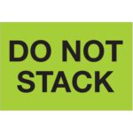 The MH-USA 2 x 3 fluorescent green labels feature Do Not Stack in bold black text, ensuring visibility and clarity. Each roll contains 500 labels.