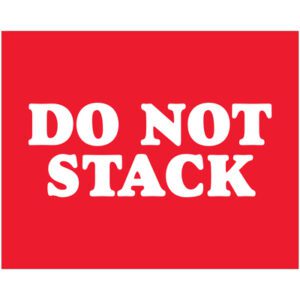 Red sign with bold white text reading DO NOT STACK, like the MH-USA 8 x 10 labels featuring the same message (250 per roll).