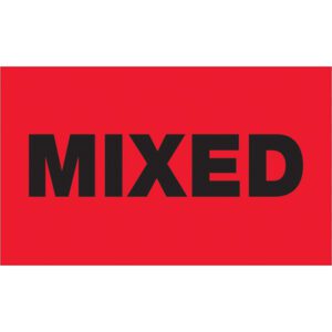 The MH-USA 3 x 5 labels are fluorescent red with MIXED printed boldly in black, offering 500 labels per roll for versatile labeling solutions.