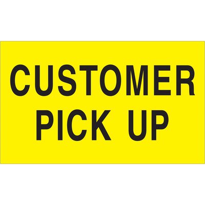 DL2121.jpg The yellow sign with bold black text CUSTOMER PICK UP matches the design of our MH-USA 3 x 5 Fluorescent Yellow Labels, available in rolls of 500.