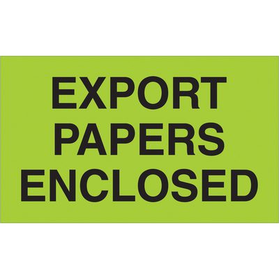 DL2401.jpg The MH-USA 3 x 5 fluorescent green labels read Export Papers Enclosed in bold black text and come in a convenient roll of 500.