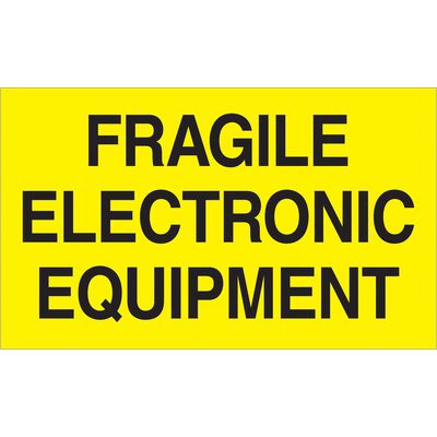 DL2441.jpg The MH-USA 3 x 5 fluorescent yellow labels reading Fragile Electronic Equipment in bold black font advise caution, similar to a rectangular sign. They come in a convenient roll of 500.