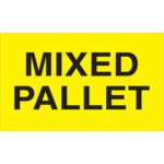 A fluorescent yellow sign displaying MIXED PALLET resembles the MH-USA 3 x 5 - Mixed Pallet (Fluorescent Yellow) Labels, which come in rolls of 500, guaranteeing visibility and clarity in any setting.