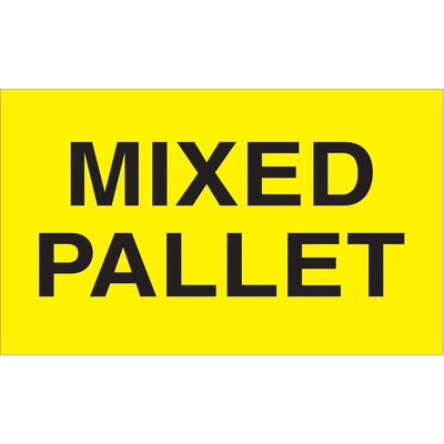 DL2481.jpg A fluorescent yellow sign displaying MIXED PALLET resembles the MH-USA 3 x 5 - Mixed Pallet (Fluorescent Yellow) Labels, which come in rolls of 500, guaranteeing visibility and clarity in any setting.