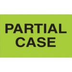 The MH-USA 3 x 5 Partial Case fluorescent green label with bold black all-caps text ensures clear visibility. Comes in a roll of 500.