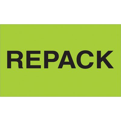 DL2621.jpg A fluorescent green background features bold black REPACK text, similar to the striking MH-USA 3 x 5 - Repack (Fluorescent Green) Labels, available in convenient rolls of 500.