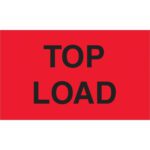 The MH-USA 3 x 5 Top Load fluorescent red labels feature bold black text, ideal for visibility and organization. These rectangular labels come in durable rolls of 500.