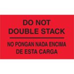 The MH-USA 3 x 5 fluorescent red labels, displaying DO NOT DOUBLE STACK and NO PONGAN NADA ENCIMA DE ESTA CARGA, ensure clarity. Each roll contains 500 durable warning labels.