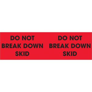 The MH-USA 3 x 10 labels in fluorescent red, featuring the text Do Not Break Down Skid repeated twice in bold black, come in rolls of 500.