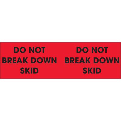 DL3091.jpg The MH-USA 3 x 10 labels in fluorescent red, featuring the text Do Not Break Down Skid repeated twice in bold black, come in rolls of 500.
