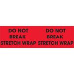 The MH-USA 3 x 10 fluorescent red labels boldly state DO NOT BREAK STRETCH WRAP twice and come in rolls of 500, ensuring clear communication and visibility.