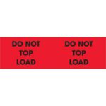 The MH-USA 3 x 10 fluorescent red labels with DO NOT TOP LOAD in bold black text, repeated twice for emphasis, come in rolls of 500 ensuring clear handling instructions.