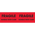 The MH-USA 3 x 10 fluorescent red labels read Fragile - Handle With Care in bold black text, repeated twice for clarity. Each roll has 500 labels to ensure your packages are handled gently.