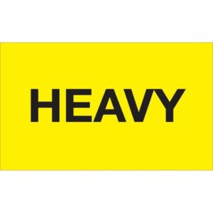 A bright yellow rectangular sign displaying the word HEAVY in bold black letters, similar to MH-USA 3 x 5 - Heavy (Fluorescent Yellow) Labels that come in rolls of 500.
