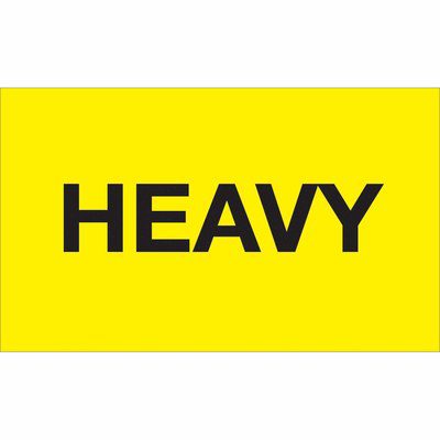 DL3391.jpg A bright yellow rectangular sign displaying the word HEAVY in bold black letters, similar to MH-USA 3 x 5 - Heavy (Fluorescent Yellow) Labels that come in rolls of 500.