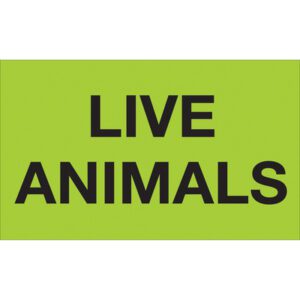 The MH-USA 3 x 5 fluorescent green labels display LIVE ANIMALS at the center, ideal for labeling and efficient communication, with 500 labels per roll.