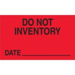 The fluorescent red MH-USA 3 x 5 labels state Do Not Inventory with a section labeled Date, and come in rolls of 500, ideal for clear instructions.