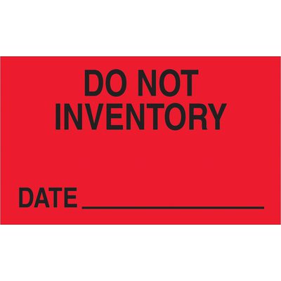 DL3421.jpg The fluorescent red MH-USA 3 x 5 labels state Do Not Inventory with a section labeled Date, and come in rolls of 500, ideal for clear instructions.