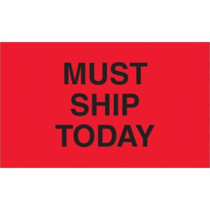 Ensure timely shipments with MH-USA 3 x 5 - Must Ship Today (Fluorescent Red) Labels. Featuring bold black text on an eye-catching red background, these labels offer efficiency and visibility, with 500 per roll.