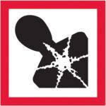 A bold red border encloses a black silhouette of an abstract starfish-like shape within a square on a white background, creating an eye-catching design for the MH-USA 1 x 1 Pictogram - Health Hazard Labels (500/Roll).