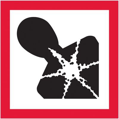 DL4240.jpg A bold red frame encases a white background featuring an abstract black silhouette of a person and star-like shape with dots, beautifully captured in MH-USA 2 x 2 Pictogram - Health Hazard Labels (500/Roll).