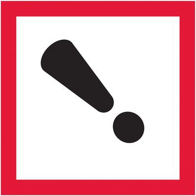 DL4242.jpg A black exclamation mark in a white square with a thick red border reflects the bold clarity of MH-USA 2 x 2 Pictogram Labels (500/Roll).