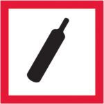 Silhouette of a bottle resembling the MH-USA Gas Cylinder Labels on a white background with a red border.