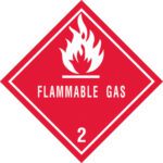 The MH-USA 4 x 4 label, part of a 500 per roll set, features a red diamond with a flame icon and the words FLAMMABLE GAS in white. A bold 2 classifies it, ensuring safety and compliance.