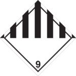 A square symbol with a white background and black stripes forming a point at the top resembles the MH-USA 4 x 4 - Miscellaneous - 9 Labels (500/Roll), prominently displaying the number 9 at the bottom center.