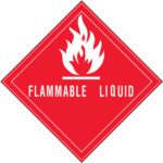 Red diamond warning sign with a white flame icon and the text FLAMMABLE LIQUID, ideal for safety labeling. The MH-USA 4 x 4 labels roll contains 500 of these essential warnings.