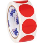 The MH-USA 1 1/2 Red Inventory Circle Labels (500/Roll) exude a vibrant design with large red dots similar to clear tape, while tape logic is elegantly printed inside for a sophisticated yet practical touch.
