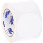 A roll of MH-USA 3 White Inventory Circle Labels (500/Roll) on a white background, featuring tape logic branding on the sides for precise and clear labeling.