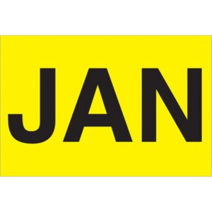 The MH-USA 2 x 3 JAN Labels exhibit a bright fluorescent yellow rectangle with bold black JAN letters, ideal for organizing. Sold in rolls of 500, these Months of the Year Labels ensure youll always have enough on hand.
