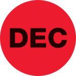 The MH-USA 2 Circle series offers fluorescent red labels featuring bold DEC lettering, available in a roll of 500.