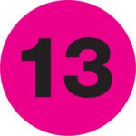 A fluorescent pink circle from the MH-USA 2 Circle series showcases the number 13 in bold black at its center.