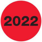 A bold black 2022 is centered on a plain red circle, similar to the striking design of MH-USA 2 Circle - 2022 (Fluorescent Red) Year Labels, available in rolls of 500.