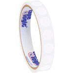 A roll of MH-USA 1/2 White Inventory Circle Labels (500/Roll) comes on a robust cardboard core, showcasing vibrant blue and red tape logic logo and text on the inner core for quality and visibility in labeling.