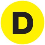 A bold black D stands out on a fluorescent yellow circle, like the MH-USA 1 Circle - D (Fluorescent Yellow) Letter Labels, with each roll offering 500 vibrant labels.