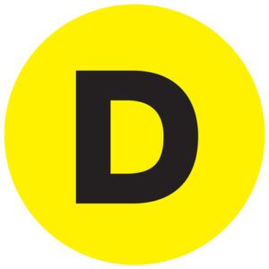 A bold black D in a vibrant fluorescent yellow circle draws attention on the MH-USA 2 Circle - D Letter Labels. With 500 per roll, theyre perfect for any labeling task.