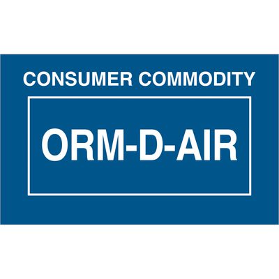 DL7010.jpg The MH-USA labels are blue, rectangular (1 3/8 x 2 1/4), with white text CONSUMER COMMODITY and ORM-D-AIR, enclosed in a thin border. Sold in rolls of 500, they meet MH-USA requirements.