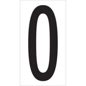 The image features a prominent black number zero on a clean white background, similar to MH-USA 3 1/2 0 Vinyl Warehouse Number Labels (50/Case).