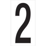 The image shows a large, bold black number 2 on white, similar to the design of MH-USA 3 1/2 2 Vinyl Warehouse Number Labels (50/Case).
