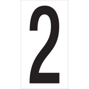 The image shows a large, bold black number 2 on white, similar to the design of MH-USA 3 1/2 2 Vinyl Warehouse Number Labels (50/Case).