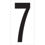 A prominent black number 7 is centered on a white background, similar to MH-USAs 3 1/2 7 Vinyl Warehouse Number Labels, sold in cases of 50. Ideal for organizational use.