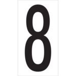 The image features a large, bold black number eight on a white background, similar to the MH-USA 3 1/2 8 Vinyl Warehouse Number Labels (50/Case) used for efficient organization.