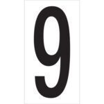 The image features a bold, black 9 centered on a white background, reminiscent of the MH-USA 3 1/2 9 Vinyl Warehouse Number Labels (50/Case), ideal for effortless inventory organization.