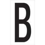 The image shows a bold black letter B on a white background, like the MH-USA 3 1/2 B Vinyl Warehouse Letter Labels (50/Case).