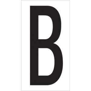 The image shows a bold black letter B on a white background, like the MH-USA 3 1/2 B Vinyl Warehouse Letter Labels (50/Case).