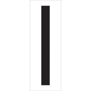 A sleek black vertical rectangle, shaped like an I, is centered on a pristine white background, similar to the MH-USA 3 1/2 I Vinyl Warehouse Letter Labels (50/Case).