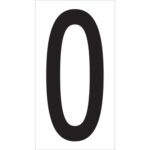 The image shows a large black numeral zero, similar to the MH-USA 3 1/2 O Vinyl Warehouse Letter Labels (50/Case), centered on a clean white background.